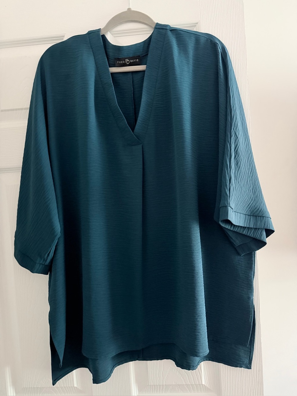 Fred David Teal V-Neck Relaxed Tunic Top